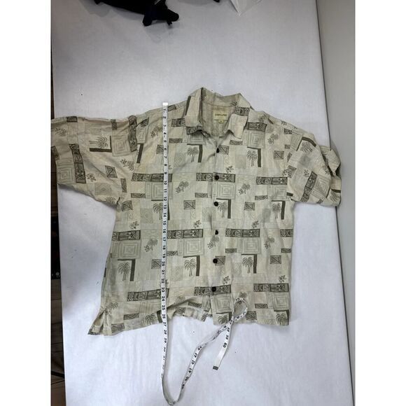 100% Silk Joseph & Feiss Hawaiian Shirt Palm Trees Cream Color - Size XL - Picture 3 of 8